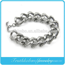 TKB-B0115 Biker Bracelet Gothic Skull Stainless Steel Bracelet for Men Vintage Old Metal Finishing